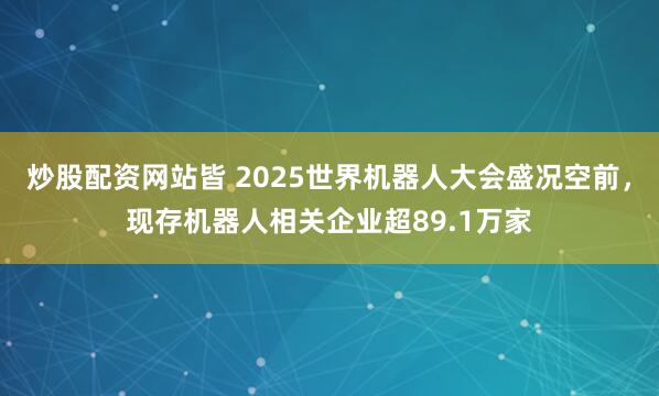 炒股配资网站皆 2025世界机器人大会盛况空前，现存机器人相关企业超89.1万家